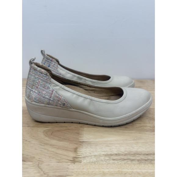 Vionic Shoes - Vionic Jacey Leather w/ Tweed wedge slides comfort shoes cream Size Sz 9